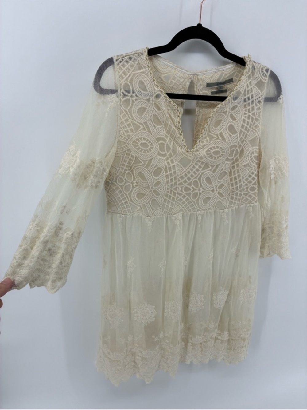 Boho Lace Ivory Gold Detailed Embroidered Sheer Dress Wedding